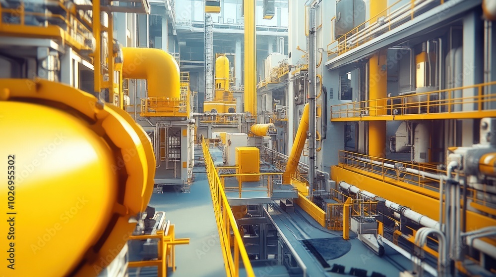 Industrial plant machinery, with heavy equipment and automated systems operating in a spacious factory, showcasing precision and engineering. Industrial plant machinery, with heavy equipment and automated systems operating in a spacious factory, showcasing precision and engineering.
