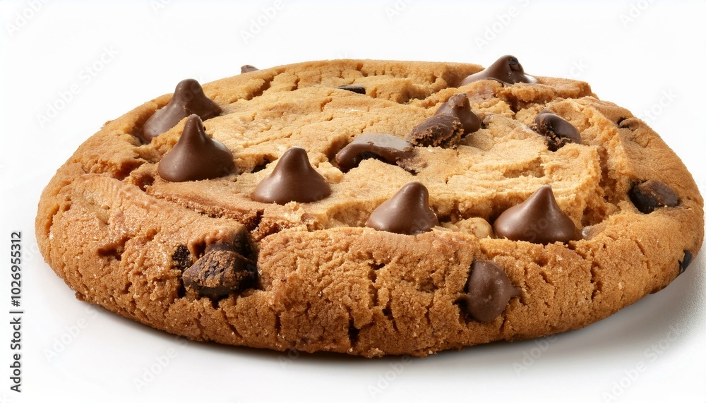 Golden-brown chocolate chip cookie with crisp edges and soft center, isolated on a white background, perfect for ads. Golden-brown chocolate chip cookie with crisp edges and soft center, isolated on a white background, perfect for ads.