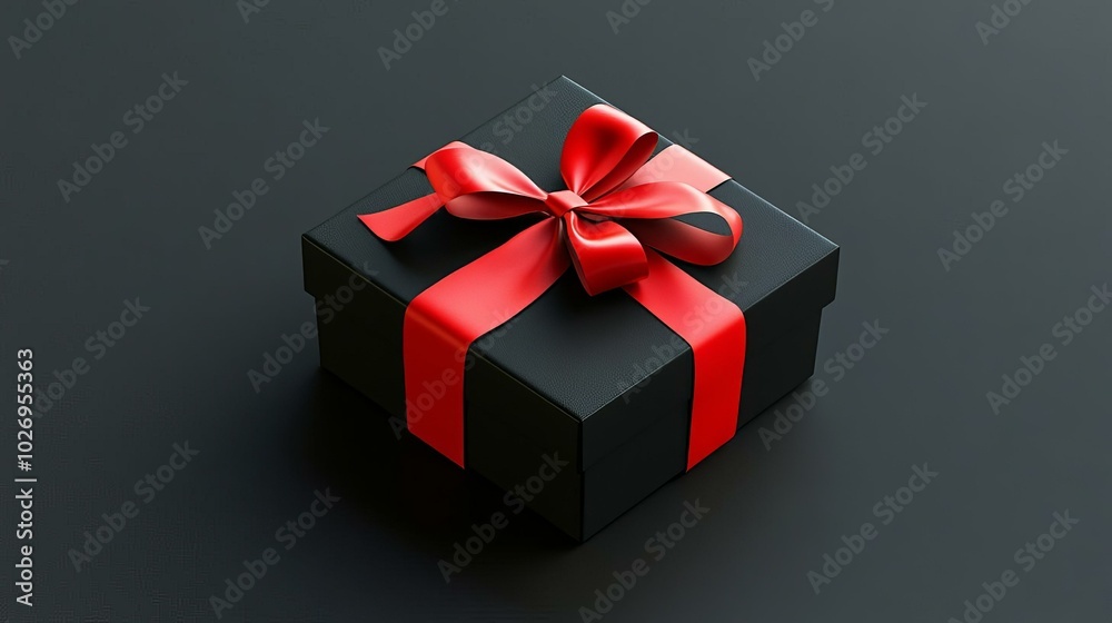 Fototapeta premium Elegant Black Gift Box with Red Ribbon: Perfect Surprise for Any Special Occasion