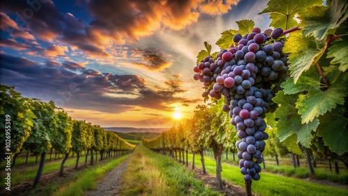 Long Exposure Capture of Dornfelder Rebstock in a Serene Vineyard Landscape photo