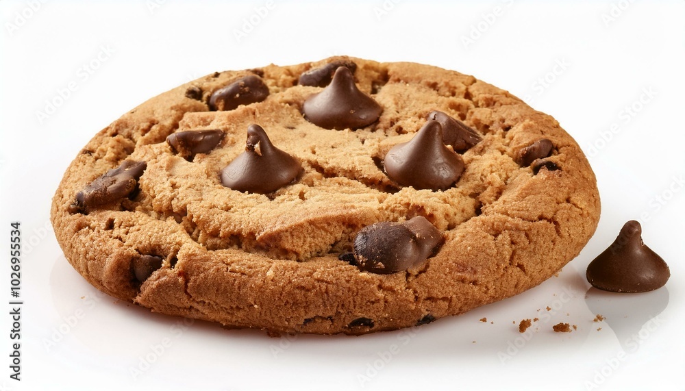 Golden-brown chocolate chip cookie with crisp edges and soft center, isolated on a white background, perfect for ads. Golden-brown chocolate chip cookie with crisp edges and soft center, isolated on a white background, perfect for ads.