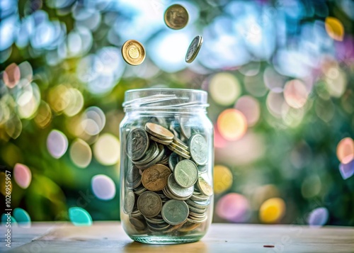 Long Exposure of a Pound Coin Being Added to a Swear Jar for Financial Responsibility and Humor