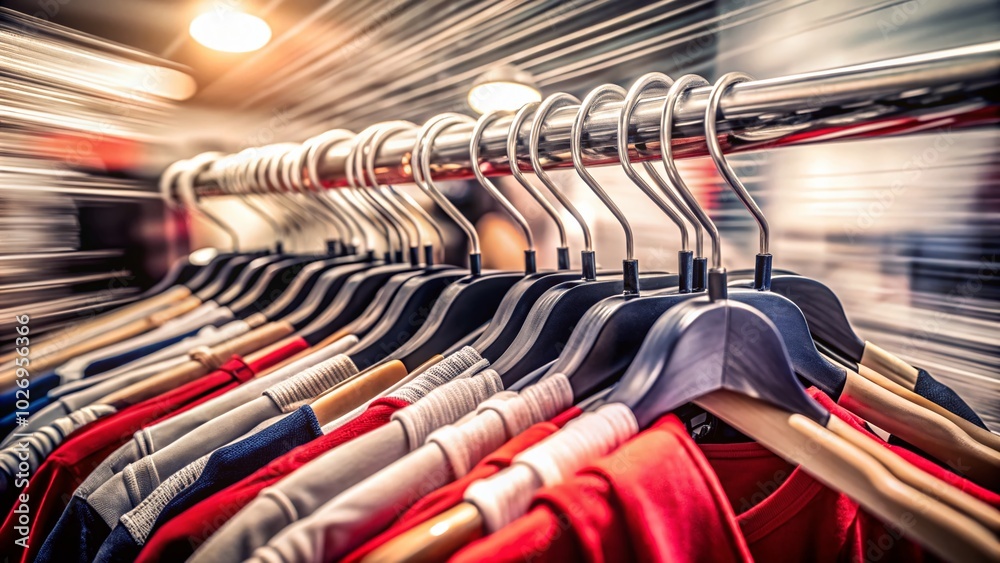 Long Exposure of Clothes Hanger with Colorful Shirts for Fashion and Apparel Stock Photography
