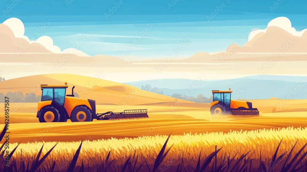 Obraz premium Agricultural robots harvesting crops in a high-tech smart farm, showcasing modern farming automation.