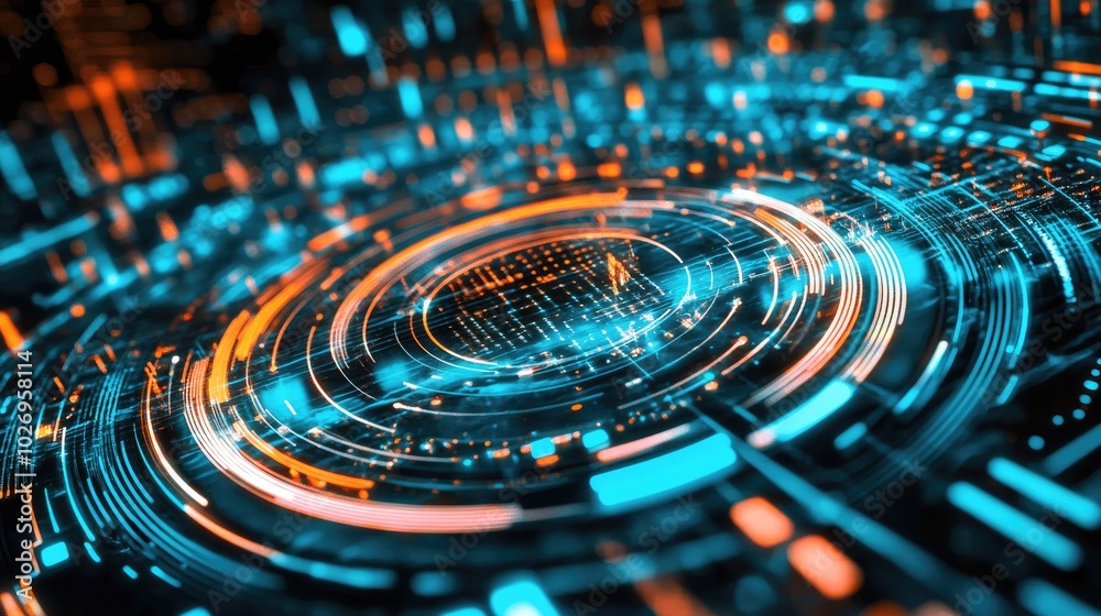 Circular digital equalizer with sound waves flowing through vibrant frequencies, abstract representation of music visualization. Circular digital equalizer with sound waves flowing through vibrant frequencies, abstract representation of music visualization.