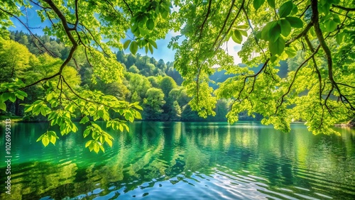 Lush Green Leaves Near Tranquil Lake - Nature's Serenity in High Dynamic Range