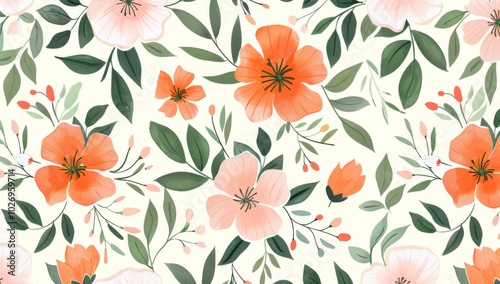 Vintage floral pattern illustration. Colorful organic nature design in seamless style. Spring season decoration with abstract flower art.