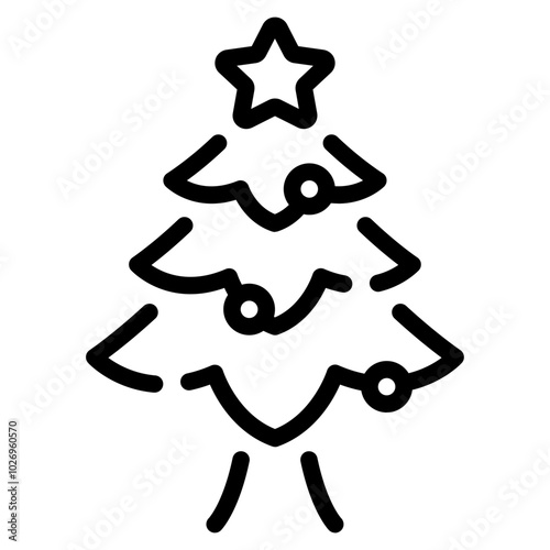 A minimalist illustration depicting a Christmas tree adorned with a star and ornaments, ideal for festive designs and decor.