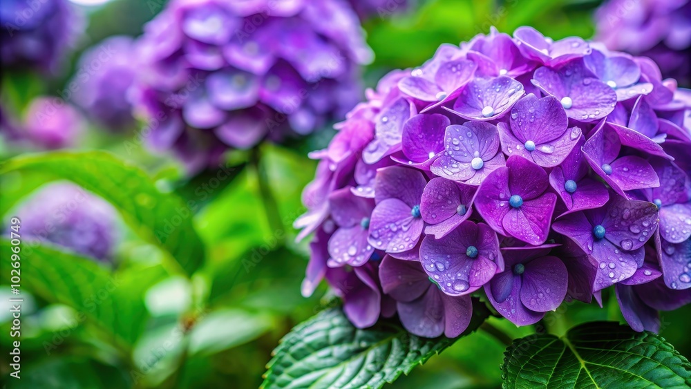 Purple hydrangea blooming in the rainy season, hydrangea, flowers, purple, blooming, rain, season, garden, nature Purple hydrangea blooming in the rainy season, hydrangea, flowers, purple, blooming, rain, season, garden, nature