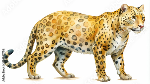 Spotty leopard illustration in watercolor, perfect for adding a touch of exoticism to your design projects