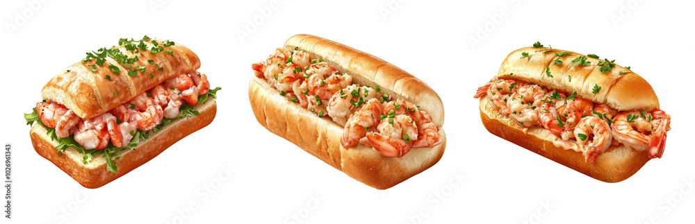 Delicious Shrimp Sandwiches on Fresh Buns Isolated on Transparent Background Delicious Shrimp Sandwiches on Fresh Buns Isolated on Transparent Background