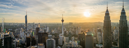 Aerial skyline at sunset cityscape of smart city in Kuala Lumpur, Malaysia on 11 October 2024