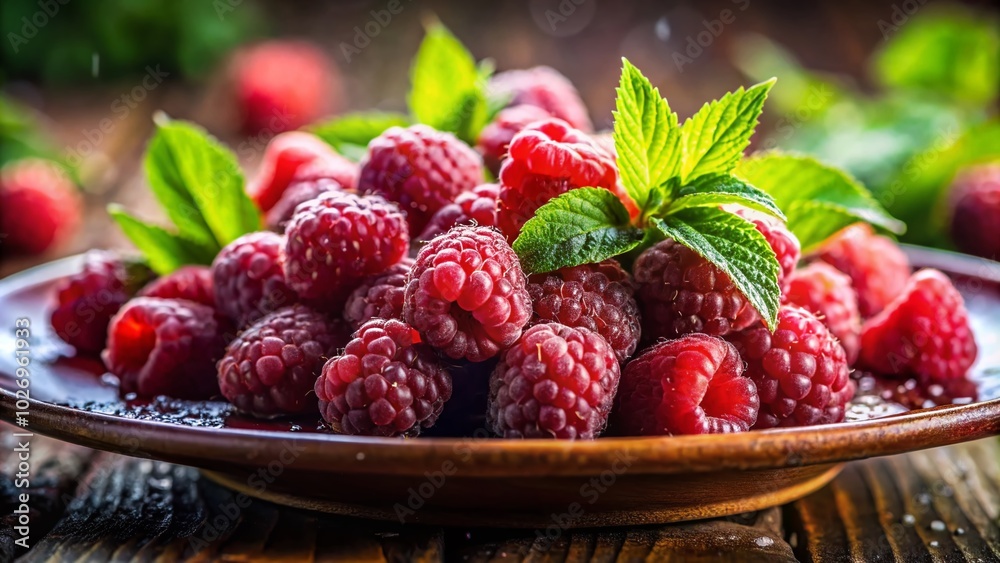 Macro Photography of Fresh Raspberries on a Plate - High Dynamic Range Detail Macro Photography of Fresh Raspberries on a Plate - High Dynamic Range Detail