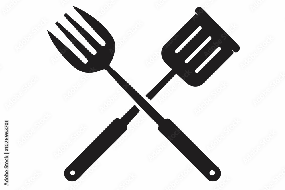 Grill fork and spatula tool icon vector. Barbecue symbol silhouette vector Grill fork and spatula tool icon vector. Barbecue symbol silhouette vector