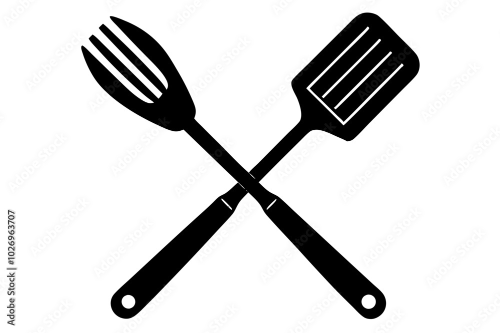 Grill fork and spatula tool icon vector. Barbecue symbol silhouette vector Grill fork and spatula tool icon vector. Barbecue symbol silhouette vector