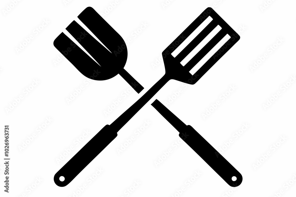Grill fork and spatula tool icon vector. Barbecue symbol silhouette vector Grill fork and spatula tool icon vector. Barbecue symbol silhouette vector