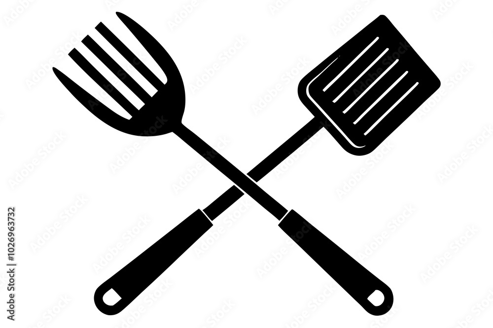Grill fork and spatula tool icon vector. Barbecue symbol silhouette vector Grill fork and spatula tool icon vector. Barbecue symbol silhouette vector