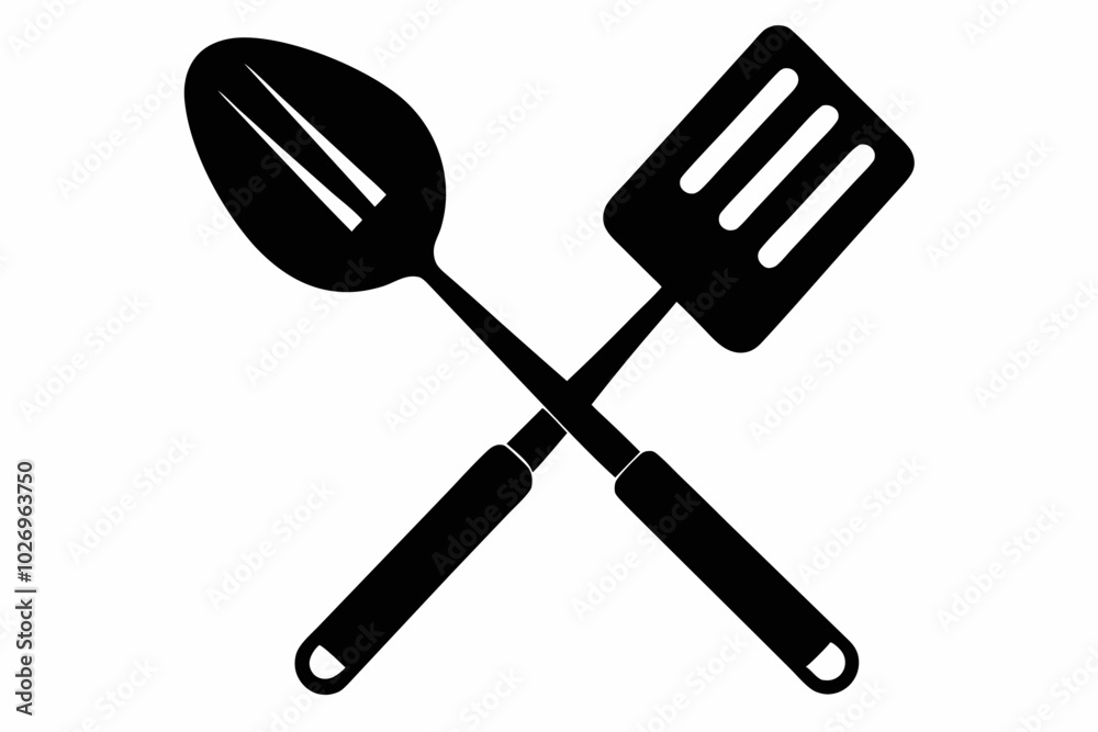 Grill fork and spatula tool icon vector. Barbecue symbol silhouette vector Grill fork and spatula tool icon vector. Barbecue symbol silhouette vector