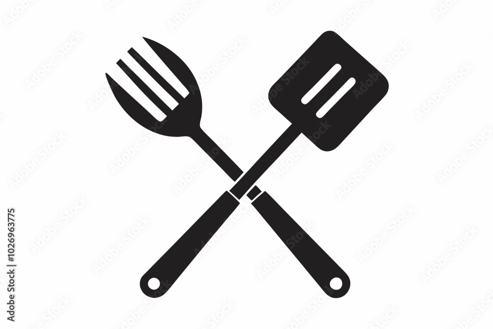 Grill fork and spatula tool icon vector. Barbecue symbol silhouette vector Grill fork and spatula tool icon vector. Barbecue symbol silhouette vector