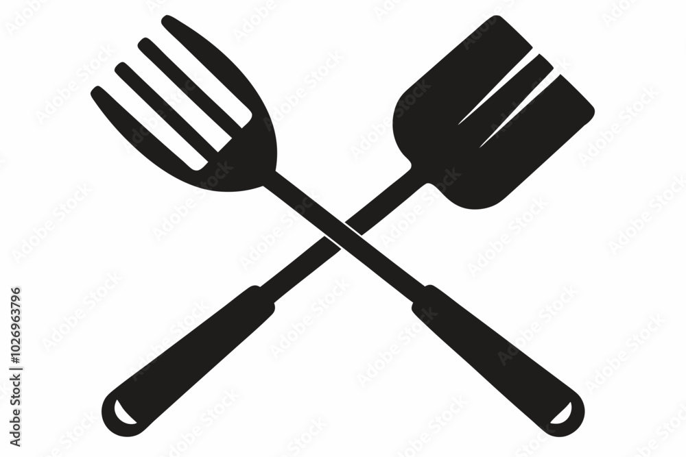 Grill fork and spatula tool icon vector. Barbecue symbol silhouette vector Grill fork and spatula tool icon vector. Barbecue symbol silhouette vector