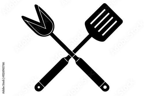Grill fork and spatula tool icon vector. Barbecue symbol silhouette vector