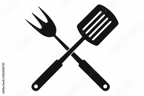 Grill fork and spatula tool icon vector. Barbecue symbol silhouette vector