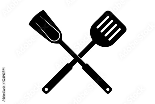 Grill fork and spatula tool icon vector. Barbecue symbol silhouette vector