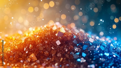 Glittering Crystal Sand in Blue and Gold - Abstract Sparkling Close-up Wallpaper