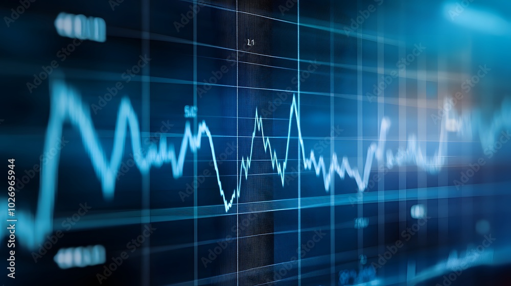 Close-up digital screen showing line graph with upward and downward trends, symbolizing cancer research progress and setbacks, medical charts and scientific symbols in background Close-up digital screen showing line graph with upward and downward trends, symbolizing cancer research progress and setbacks, medical charts and scientific symbols in background