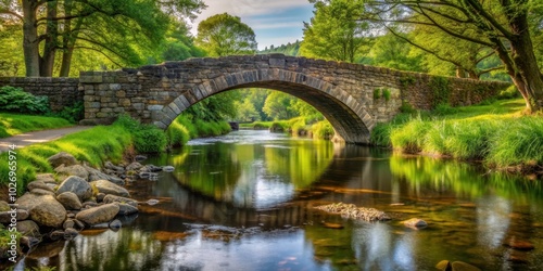 A picturesque stone bridge over a tranquil stream, stone, bridge, architecture, stone masonry, river, creek, tranquil