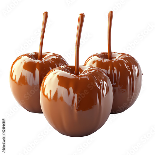 Delicious caramel apples ready for a sweet treat. Perfect for Halloween or festive celebrations, enticing and indulgent.,transparent background photo