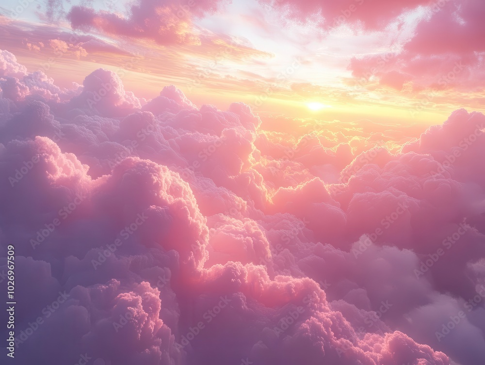 breathtaking aerial view of fluffy clouds at sunset, painted in shades of pink and gold, creating a serene and dreamlike atmosphere above the world breathtaking aerial view of fluffy clouds at sunset, painted in shades of pink and gold, creating a serene and dreamlike atmosphere above the world