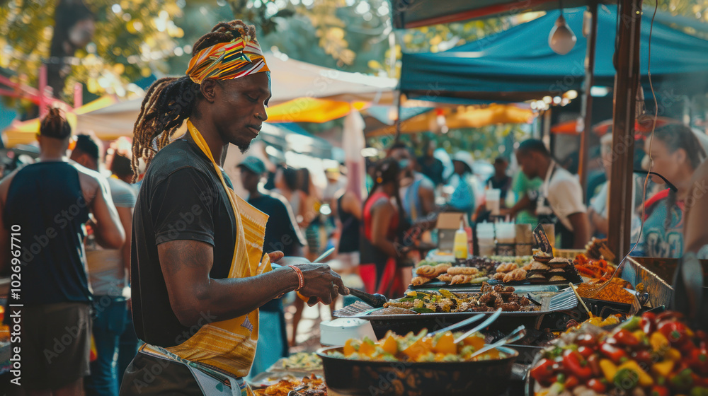 World food market at an international festival, with booths serving cuisine from every continent, creating a vibrant and diverse culinary experience. World food market at an international festival, with booths serving cuisine from every continent, creating a vibrant and diverse culinary experience.