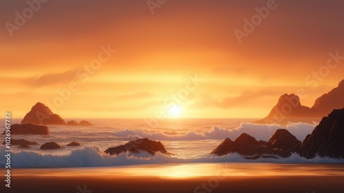 Serene Rocky Coastline at Sunset with Pastel Sky