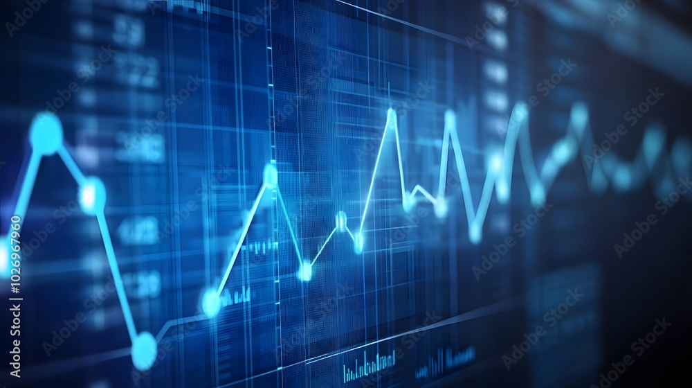 Close-up digital screen showing line graph with upward and downward trends, symbolizing cancer research progress and setbacks, medical charts and scientific symbols in background Close-up digital screen showing line graph with upward and downward trends, symbolizing cancer research progress and setbacks, medical charts and scientific symbols in background