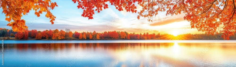 Vibrant Fall Foliage by the Lake at Sunrise Vibrant Fall Foliage by the Lake at Sunrise