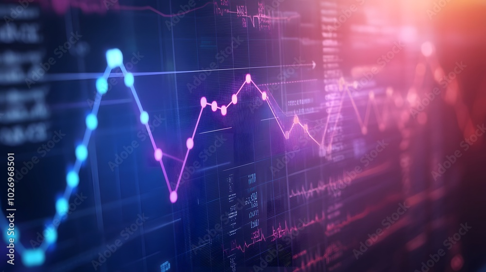 Close-up digital screen showing line graph with upward and downward trends, symbolizing cancer research progress and setbacks, medical charts and scientific symbols in background Close-up digital screen showing line graph with upward and downward trends, symbolizing cancer research progress and setbacks, medical charts and scientific symbols in background