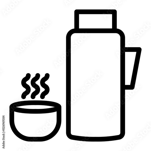 Thermos icon in line art. Outline Style. Isolated on white background