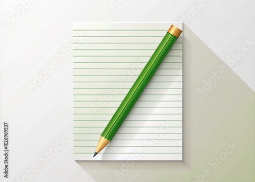 Minimalist Green Pencil Hovering Above Lined Paper Document - Vector Illustration for Creative Projects