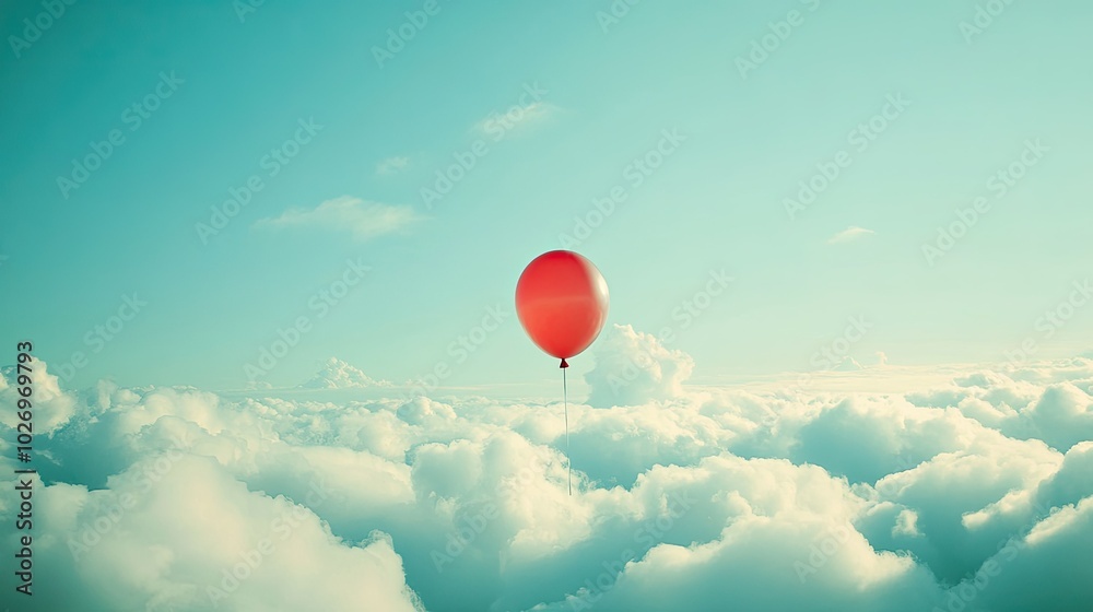 A red balloon floating among the clouds, symbolizing joy and freedom A red balloon floating among the clouds, symbolizing joy and freedom