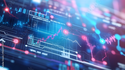 Close-up digital screen showing line graph with upward and downward trends, symbolizing cancer research progress and setbacks, medical charts and scientific symbols in background