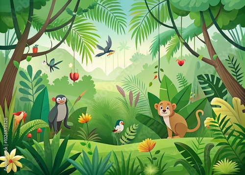 Wallpaper Mural Minimalist Jungle Wildlife Scene with Vibrant Green Palette for Vector Illustration Torontodigital.ca