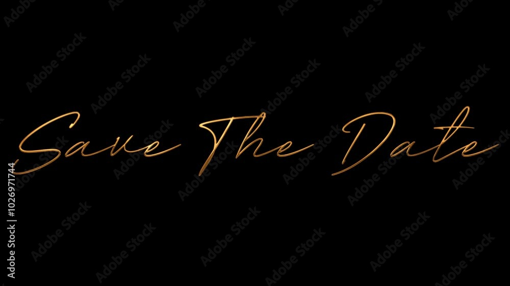 Gold Save the Date lettering on a black background. Perfect for wedding invitations, event announcements, or save the date cards.