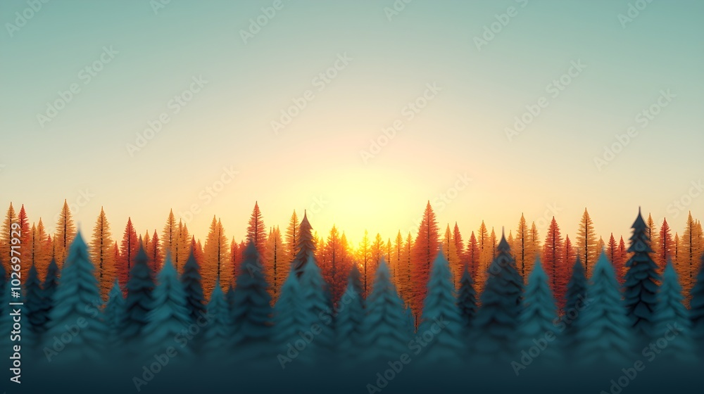 Serene sunset over a tranquil pine forest Serene sunset over a tranquil pine forest