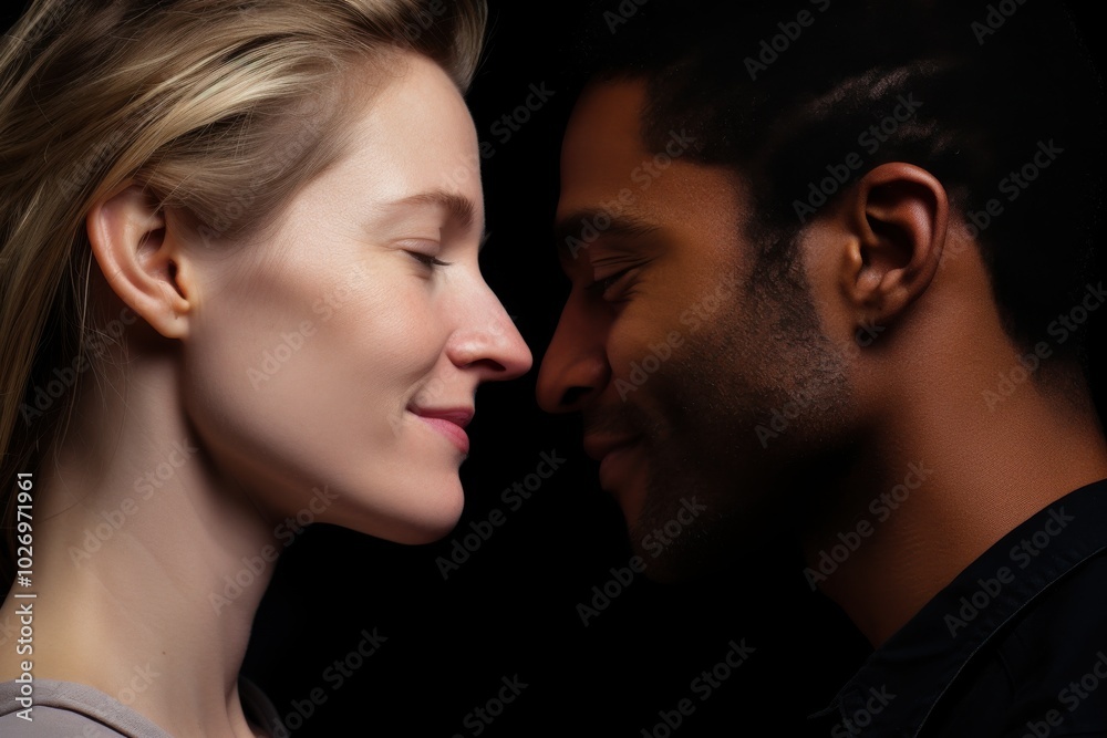 Two individuals exchange a tender, affectionate gaze, highlighting their deep connection and mutual understanding, set against a softly lit background. Two individuals exchange a tender, affectionate gaze, highlighting their deep connection and mutual understanding, set against a softly lit background.