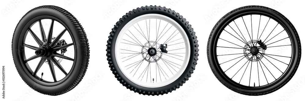 Various Bike Wheel Designs on Transparent Background Various Bike Wheel Designs on Transparent Background