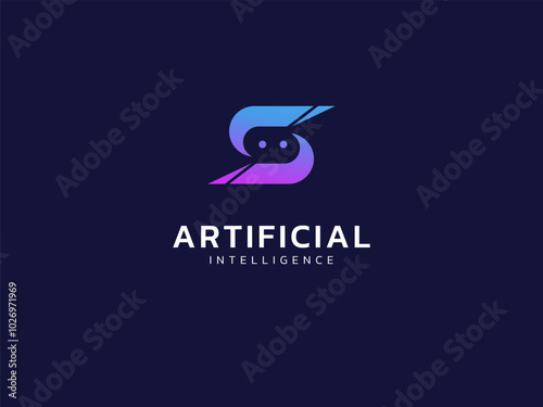 Artificial intelligence with letter S robot face technology Analysis logo vector design concept. AI technology logotype symbol for advance technology, company, identity, innovation, ui, automation.