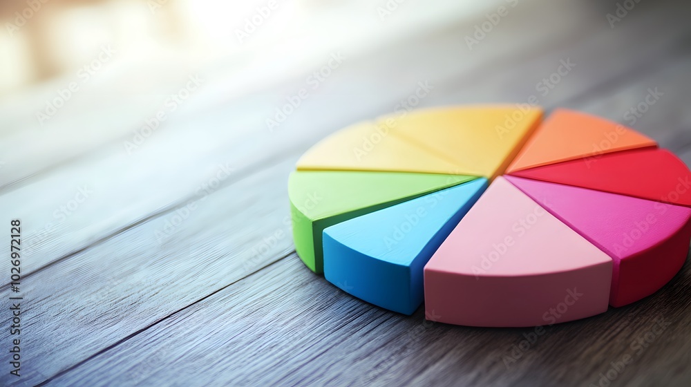 Fototapeta premium Colorful Pie Chart on Wooden Surface