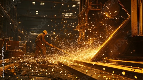 Industrial Worker Cutting Metal with Sparks Flying