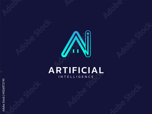 Artificial intelligence with letter AI robot face technology Analysis logo vector design concept. AI technology logotype symbol for advance technology, tech company, ui, innovation, robotic, big data.